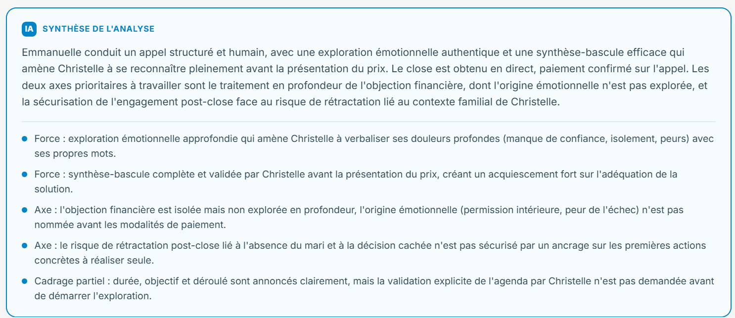 Aperçu du rapport d'analyse ClosePilote : synthèse de l'analyse